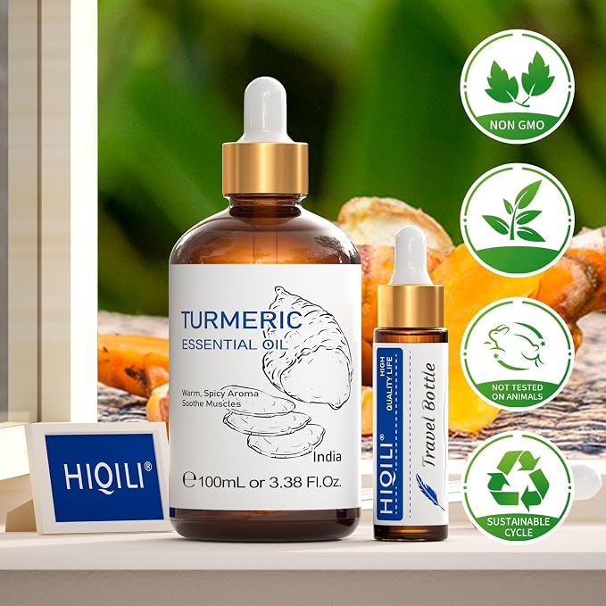 HIQILI 100ML Turmeric Oil for Face Skin Care, Aromatherapy, Use After Dilution- 3.38 Fl Oz