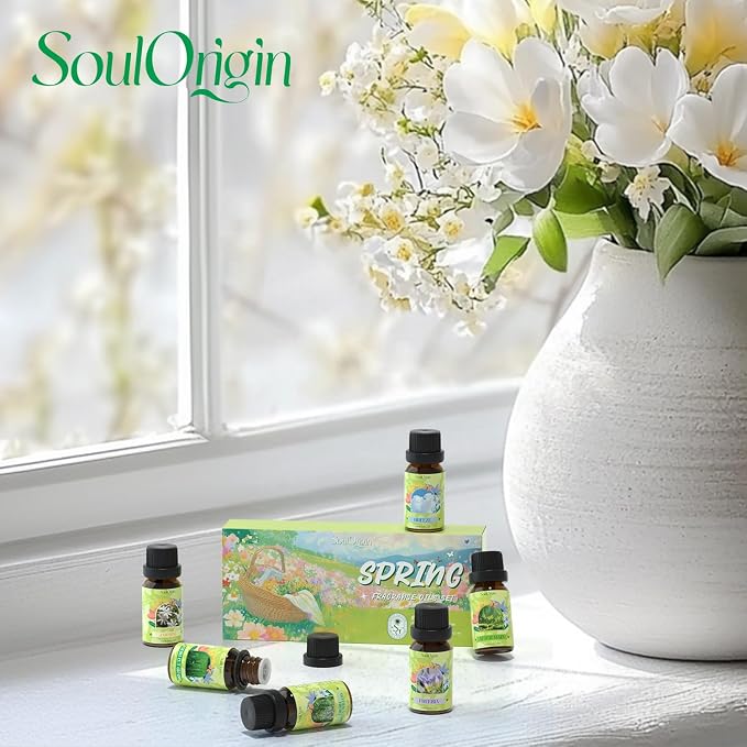 Soulorigin Spring Fragrance Oils Set, Essential Oil Gift Set for Diffuser, Spring Scent Diffuser Oil, Diffuser Scents Oil for Home,Freesia,Breeze,Fresh Green Willow,Fresh Cut Grass,Jasmine, After Rain