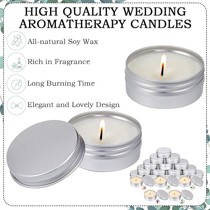 MTLEE 50 Pcs Wedding Scented Candles Gift Travel Tin Candle Aromatherapy Candle for Christmas Winter Baby Shower Favors Wedding Gifts (Rose,Vanilla,Jasmine,Lavender,British Pear)
