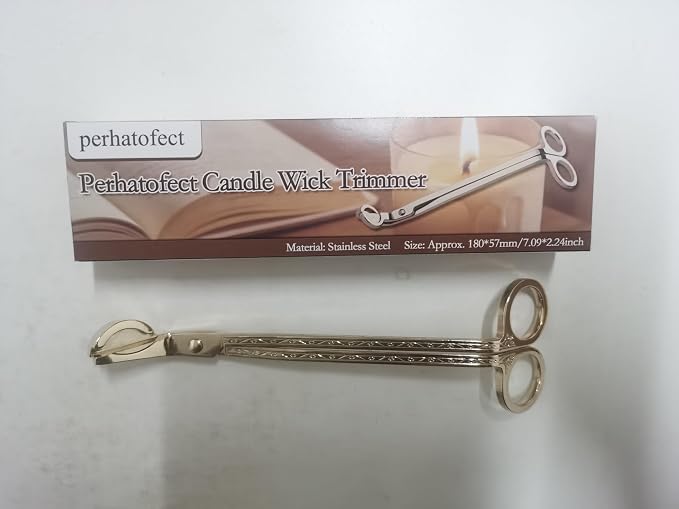 Candle Wick Trimmer,Stainless Steel Wick Clipper with Built-in Debris Tray Gold Scissor Cutter for Cleaner Burn Prevents Soot Easy Candle Care Accessory