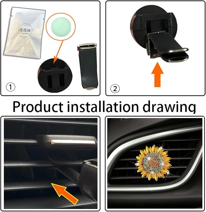 4Pcs Bling Sunflower Air Vent Clips, Golden Car Air Fresheners Diffuser, Diamond Decoration Rhinestone Interior Decor Cute Accessories