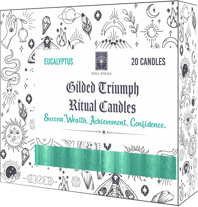 SOUL STICKS 4" Scented Ritual Candles Chime Taper Premium Candles 20 pcs for Rituals, Ceremonies, Meditation, Altar and Spells (Blue Green/Eucalyptus)