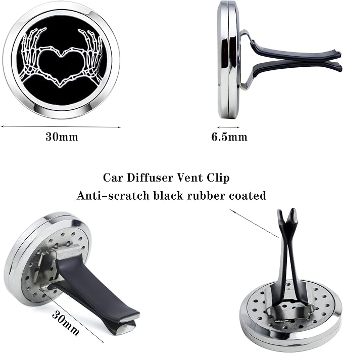 AZNECK Car Diffuser Vent Clips Aromatherapy Essential Oil Car Diffuser Vent Clip Air Freshener 10 Felt Pads Love Skull Hand Car Accessories for Women Gifts