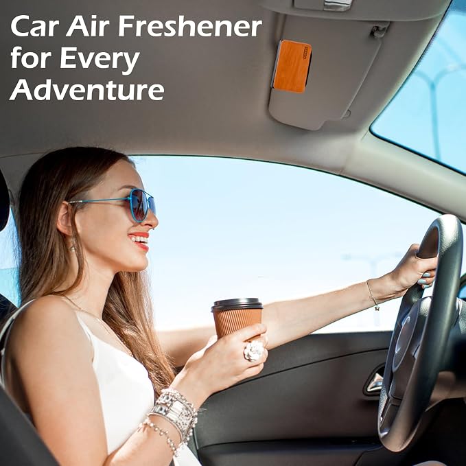 Car Air Freshener, Wood Air Freshener for Visor Clip, Long Lasting Car Odor Eliminator, Vehicle Scent Diffuser for Cars, Trucks & SUVs, 4 Pack Variety Scents with 2 Clips (Teak Amber Cabana Grove)