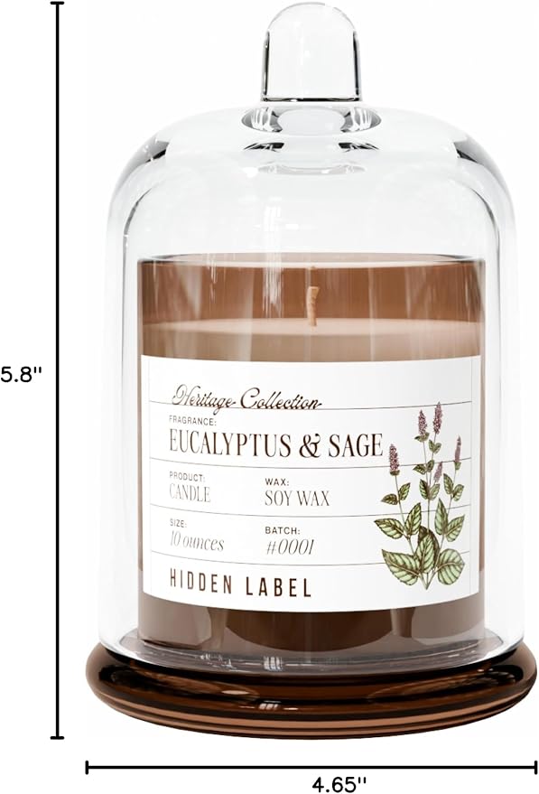 Eucalyptus & Alpine Sage Candle, 10oz Non Toxic Soy Candle in Clear Bell Jar, 55-Hour Clean Burn | Mountain Fresh Aromatherapy, Laboratory Aesthetic Home Décor, Luxury Gift for Clean Living