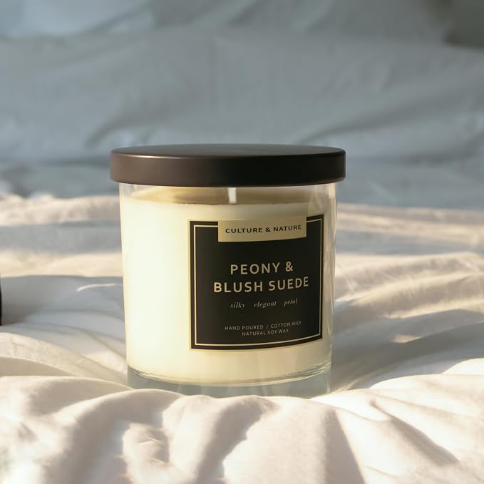 CULTURE & NATURE Natural Soy Wax Candle 7oz Peony & Blush Suede Scented