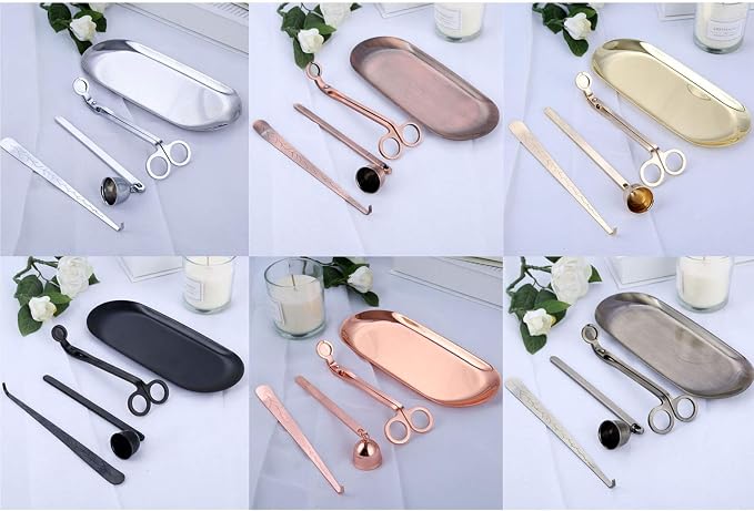 MUXSAM 4 in 1 Candle Accessory Set, Candle Wick Trimmer, Candle Snuffer, Wick Trimmer, Candle Wick Dipper, Storage Tray Plate, Candle Care Tools Gifts for Candle Lovers(Bronze)