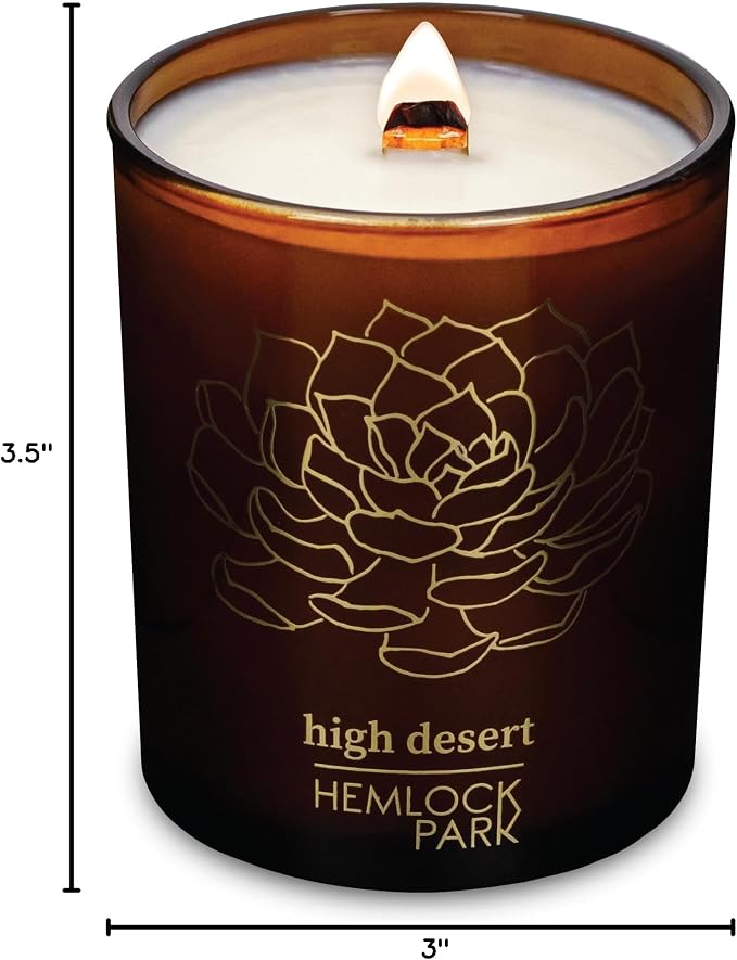 Hemlock Park High Desert Amber & Gold Scented Candle | Crackling Wood Wick, Botanical Fragrance & Coconut Apricot Wax | Up to 50 Hour Burn Time | 7.2 oz | Made in USA