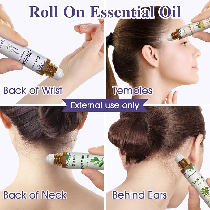 Essential Oils Roll On Set -Aromatherapy Oil with Roller Ball,Essential Oils Blends for Skin - Relaxation Gift for Women and Men
