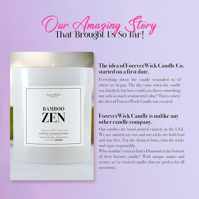 Foreverwick Bamboo Zen Candle | Diamond Candle Gift | Relaxing Candle Scent | Aromatherapy Candle for Bath, Destress & Clearance | Strong Scented Candles for Decor | 14 oz & 70 Hours Burning Time