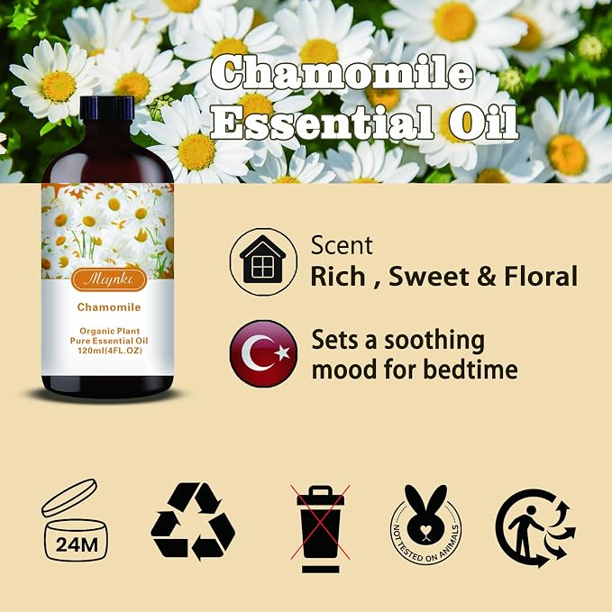 Chamomile Essential Oil, Chamomile Oil for Sleep Aid, Diffuser, Humidifier, Massage, DIY Soap, Candle, Skin Care, Gift Ready,Chamomile Fragrance Oil - MLYNKL Essential Oils (4.33 fl oz / 130ml)