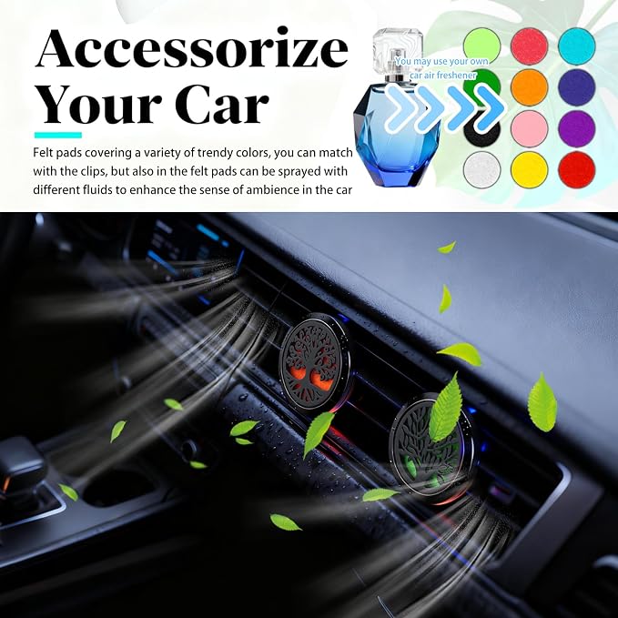 2PCS 30mm Tree of Life Car Essential Oil Diffuser Vent Clip,Stainless Steel Car Diffusers for Essential Oils as Decoration with 12 Felts,Stylish Essentials Oil Cars Diffuser Vent Clips
