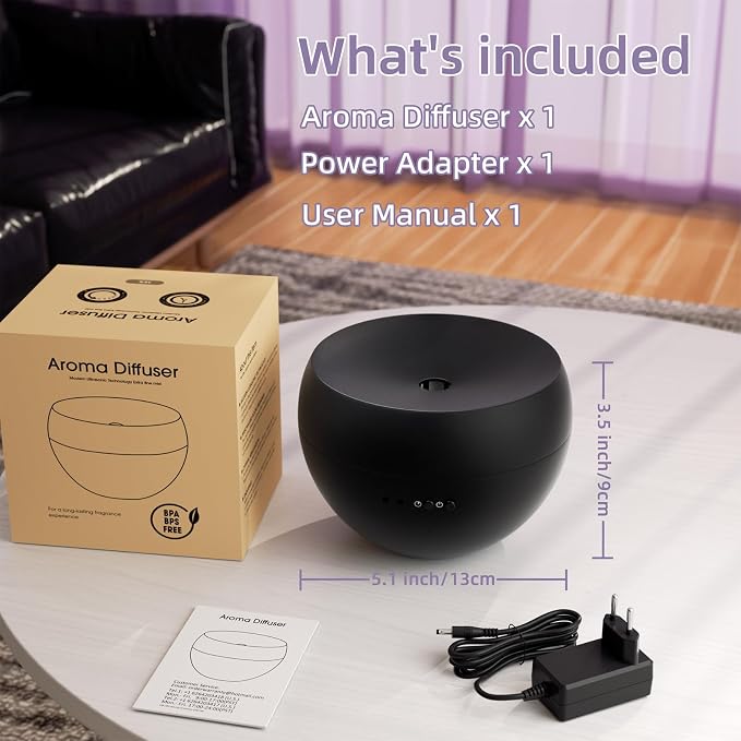 Essential Oil Diffuser,Cool Mist Humidifier with 2 Modes, Auto-Off Function | Small Ultrasonic Aromatherapy Diffuser, Fragrance Aroma Diffuser for Bedroom, Home Essentials, Scent Diffuser 100ml, Black