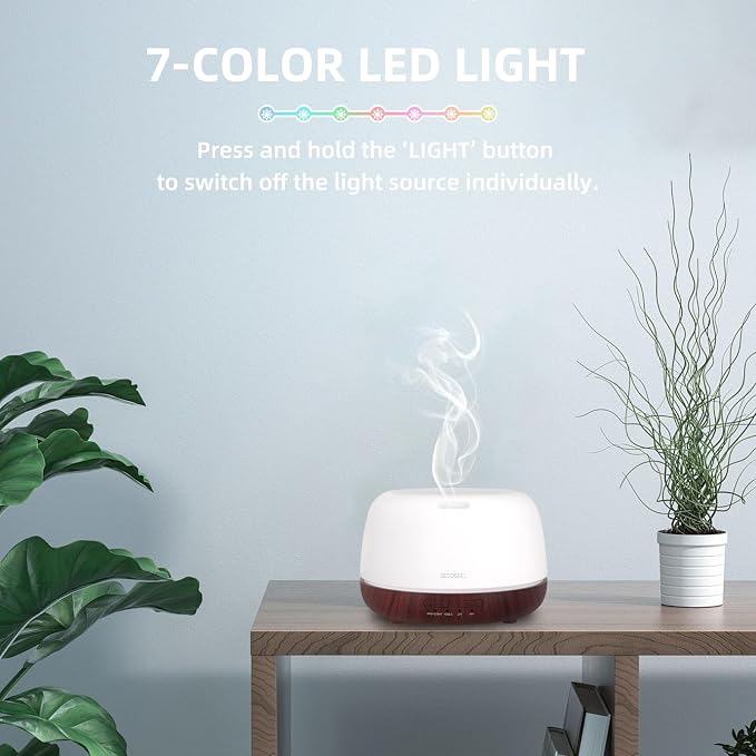 SEEDSEEL 300ML Essential Oil Diffuser,Aromatherapy Diffuser with Remote Control, 7-Color LED Light and 4 Timers,Quiet Auto-Off for Bedroom, Home,Office