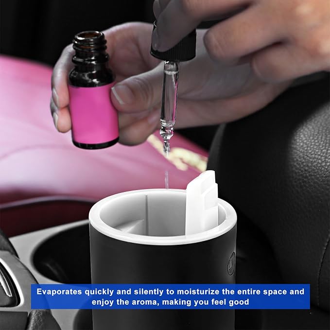 Sun Walker Smart Car Fragrance Diffuser, 80ml USB-Powered Ultrasonic Mist Humidifier Air Freshener with Lights, Portable Essential Oil Diffuser Aromatherapy Humidifier for Car Office Bedroom