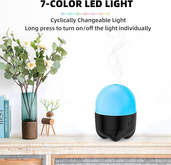 SEEDSEEL 150ML Cordless Essential Oil Diffuser, Built-in 6000mAH Rechargeable Battery, 7 Hours Run Time, 7 Colors LED Light, Portable Aromatherapy Diffuser for Home, Outdoor, Travel