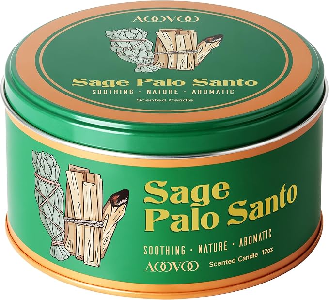 AOOVOO Sage & Palo Santo Candle for Cleansing - 3 Wick 12oz Large Scented Candle with Crystals & Sage & Palo Santo Inside, Soy Candle Non-Toxic for Meditation Spiritual Healing Gift