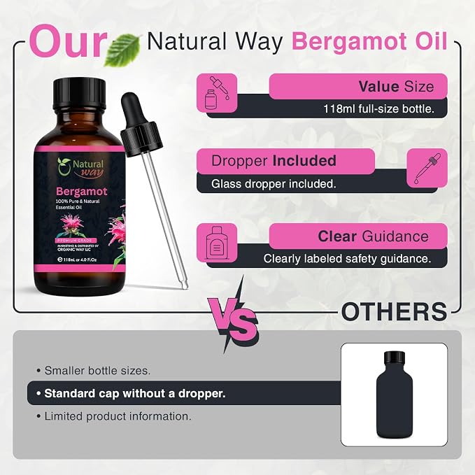 Bergamot Essential Oil for Diffusers | Natural Aroma Oil for Home Fragrance, Humidifier & DIY Candle Making, Long Lasting Scent for Office, Bedroom & Soothing Scent 4 Fl Oz (120 mL)