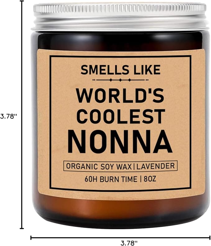 Smells Like World's Coolest Nonna Soy Candle - 8oz Jar Candle - Mother's Day Gift - Relaxation & Well-being Scent - 50 Hour Burn Time
