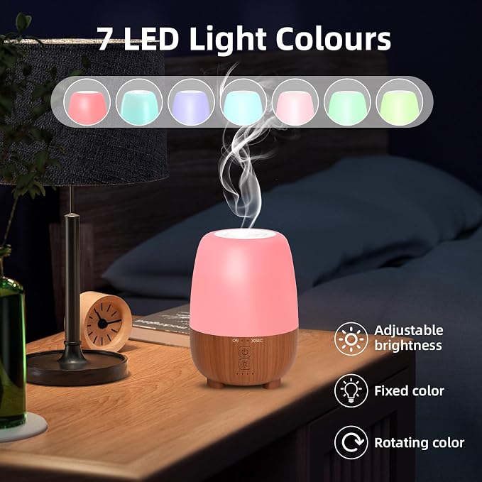 SEEDSEEL 150ML Rechargeable Battery Essential Oil Diffuser, Portable Cordless Aromatherapy Diffuser with 7-Hour Runtime, 7 LED Color Changing Lights for Bathroom,Bedroom, Office, Outdoor