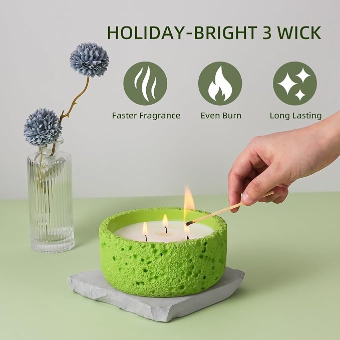 Viyffo 20oz Large Scented Candle - Sage & Lemon, 3 Wick Home Scented Candle, Non Toxic Soy Candle for Women and Men, Lemon Green Textured Ceramic Jar, Luxury Fragrance, Fresh Home Décor & Gift
