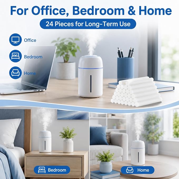 Mudder 24 pcs Humidifier Sticks Filter Refill 5.35''Mini Air Diffuser Pure Cotton Wicks Refill Humidifiers Filter Sticks Wicks for Small Portable Humidifier Diffuser in Office Bedroom Home