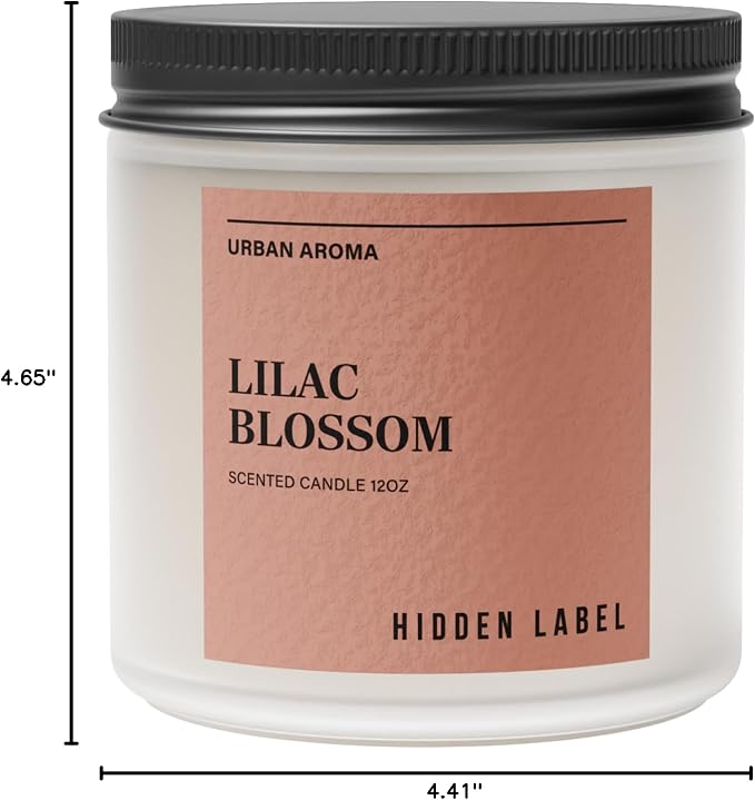 Hidden Label Lilac Blossom Soy Candle, 12oz 2-Wick, 70H Floral Aromatherapy | 100% Natural Wax, Paraben & Phthalate-Free, Clean-Burning | Elegant Decor, Gift-Ready for Spring | Stress Relief & Calming