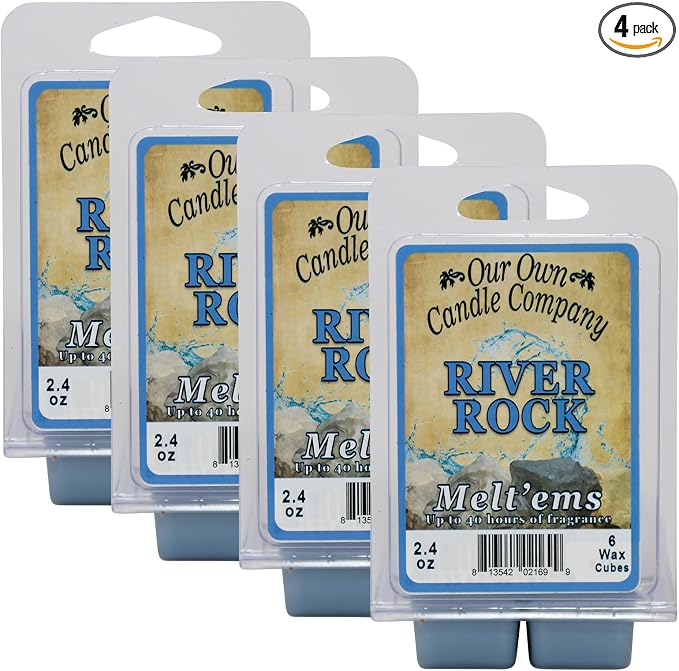 Our Own Candle Company Premium Wax Melt, River Rock Scent, Handmade in the USA, 24 Cubes (4 Pack, 9.6oz Total)