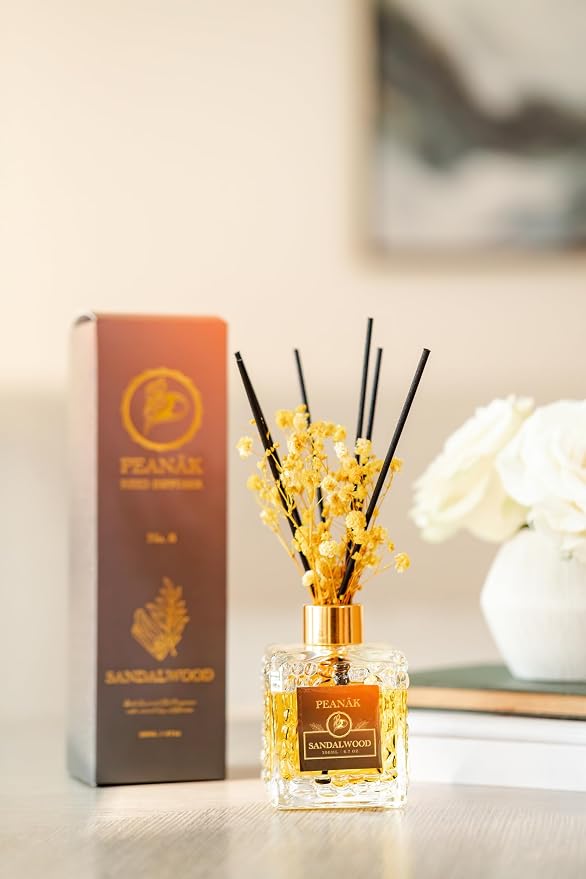 PEANÄK Set of 2 - Sandalwood Orange Fragrance Oil - Reed diffusers 6.7oz (200ml) 2 Pack of Long Lasting Scents for Home & Office,Living Room & Bathroom Shelf Decor and Gifts