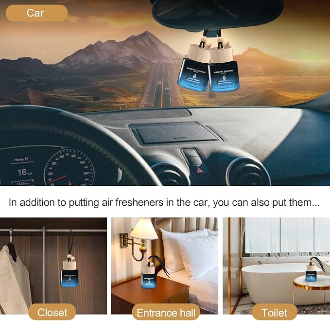Car Air Freshener Hanging 2 Pack Car Air Fresheners Diffuser - Mahogany Teakwood Fragrance Oil Air Diffuser for Car, 45+ days Long Lasting Car Fresheners Fragrance, Two 0.27 FL OZ/8ML Made in USA