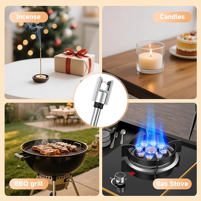Electric Candle Lighter, USB-C Rechageable Arc Lighters for Camping, Long Lighter with 360° Flexible Neck & Safety Switch, Windproof lighters for BBQ, Gift for Mom, Wife (Champagne Gold)