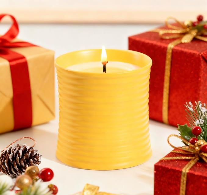 Generic Natural Soy Wax Scented Candle, Lime Basil Citrus Fragrance, Handmade Luxury Home Decor with Cotton Wick,Yellow Ceramic Container, Reusable Jar