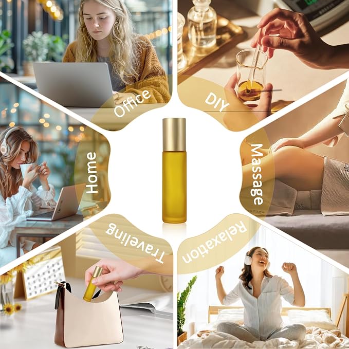 Kesell 10ml Essential Oil Roller Bottles, Sample Vial Bottle for Aromatherapy, Essential Oils, Perfumes and Lip Balms, Pack of 10