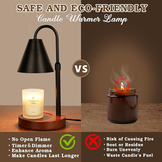 Candle Warmer Lamp with Timer Dimmable 2 Pack,Mothers Day Birthday Gifts for Women Mom, Modern Candle Lamp, Black Candle Warmer for Jar Scented Candles, Home Decor, Wax Melt Warmer with 4 Bulbs