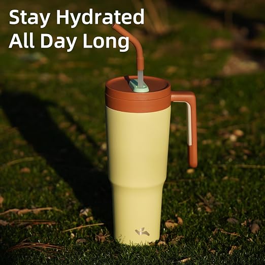 Konokyo Insulated Tumbler with Handle and Straw,40 OZ Vacuum Stainless Steel Water Bottle Travel Mug Metal Cup with Fruit Diffuser,Forest Green