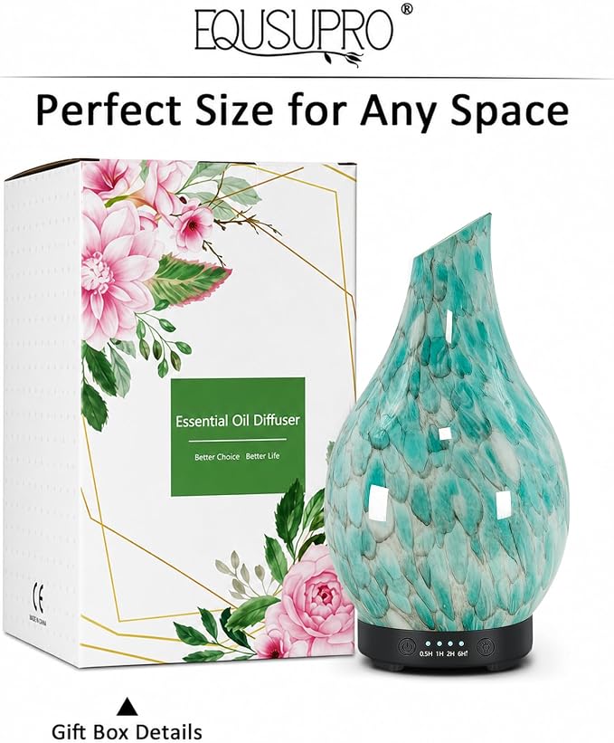 Essential Oil Diffuser 120ml Ultrasonic Aromatherapy Diffuser with Handmade Glass BPA Free, Auto Shut-Off 4 Timer Setting 7 Colors Changed LED for Home Yoga Office (Cobblestone)