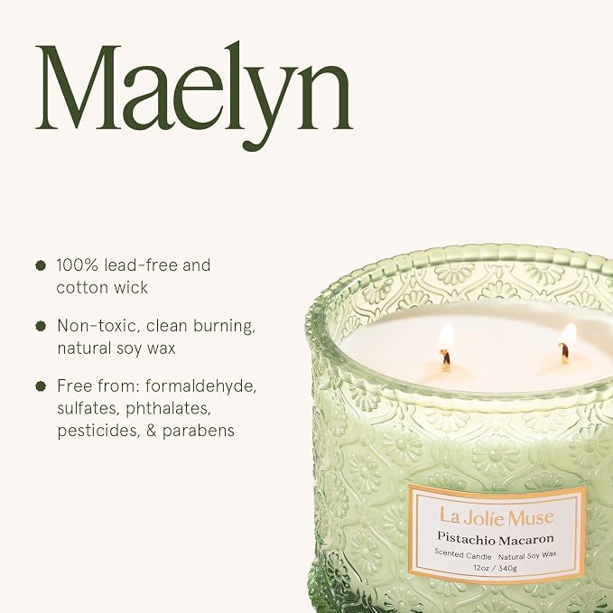 LA JOLIE MUSE Pistachio Macaron Scented Candles for Home, Soy Wax, 2-Wick | Large Jar Luxury Candles, Clean Non Toxic, Gift for Women & Men, Decorative Gourmand Candle, Pretty Candle, Vanilla Milk,12oz