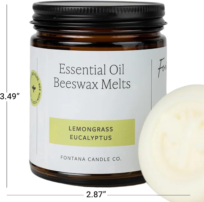 Fontana Candle Co. Non-Toxic Wax Melts, Lemon Grass Eucalyptus – Flameless, Gentle-Scented Wax Melts Safe for Sensitive Users – Made with Beeswax, Coconut & Pure Essential Oil, 3 Pucks for Any Warmers