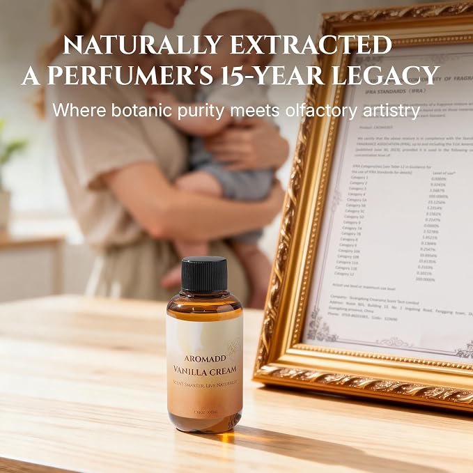 AROMADD Vanilla Cream Diffuser Oil, Warm Vanilla & Caramel Scent, Soft Sweet & Cozy Aroma, Long Lasting Fragrance Oil for Waterless Diffusers & Home Fragrance, 3.38 Fl Oz (100ml)
