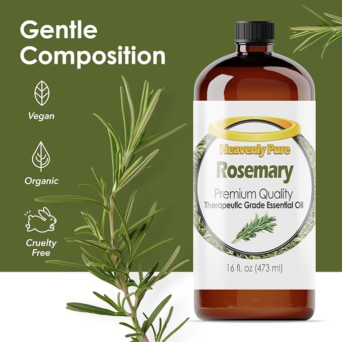 Heavenly Pure - Rosemary Essential Oil 16 oz Large Bottle for Diffuser, Hair and Body Care - 473 ml