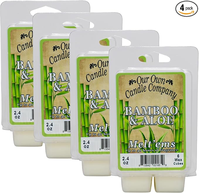 Our Own Candle Company Premium Wax Melt, Bamboo & Aloe Scent, Handmade in the USA, 24 Cubes (4 Pack, 9.6oz Total)