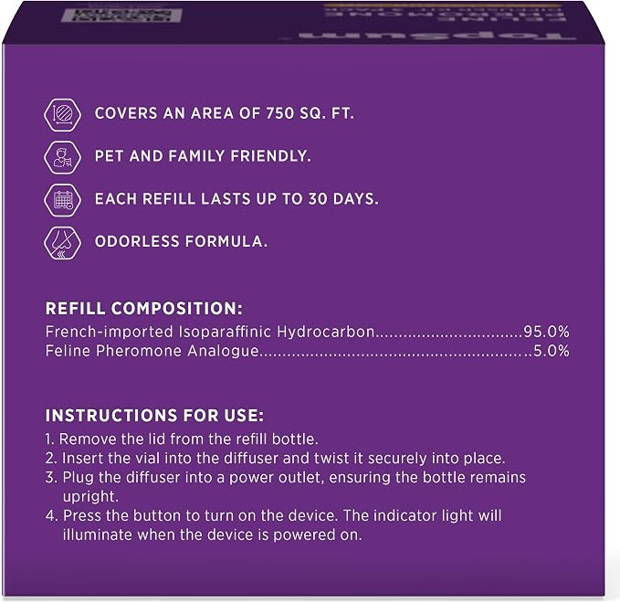 TopSum Cat Calming Pheromone Diffuser: Feline Pheromones Plug in for Stress, Alone At Home, Spraying, Fighting, Scratching, Aggression & Excessive Meowing (Purple– 2 Diffusers+2 Refills)