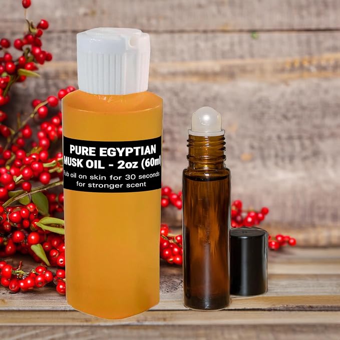 AromaZen Pure Egyptian Musk Oil 16oz (473ml) for Women & Men with Amber Glass Empty Roll On Bottle 10ml - Best Original Fragrance Aromatherapy Perfume Cologne Essential Body Oil in Bulk (2oz)