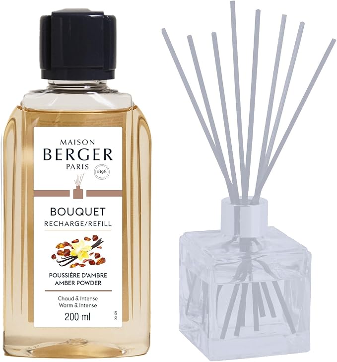 MAISON BERGER Reed Diffuser Refill, 200 ml, Amber Powder | Fragrance Refill for Reed and Ceramic Diffusers, Passive Diffusion, ~6 Weeks, No Flame or Electricity, Made in France