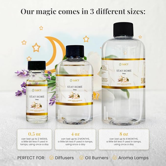 YANCY Stay Home Luxury Collection Fragrance Oil (8 oz), Cozy Vanilla and Amber Scent, Perfect for Diffusers, Oil Burners & Aroma Lamps, Comforting Home Scent for Relaxation & Unwinding
