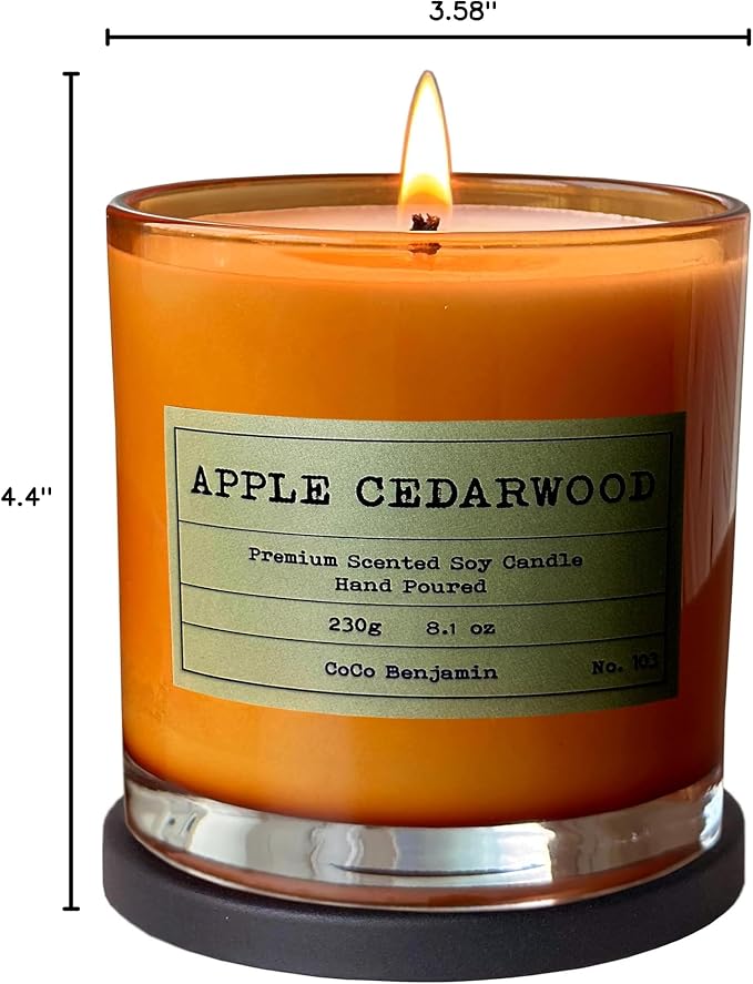 100% Natural Soy Wax Candle by CoCo Benjamin - Highly Scented & Hand-Poured Luxury Candle (Apple Cedarwood) - Clean Burning Cotton Wick