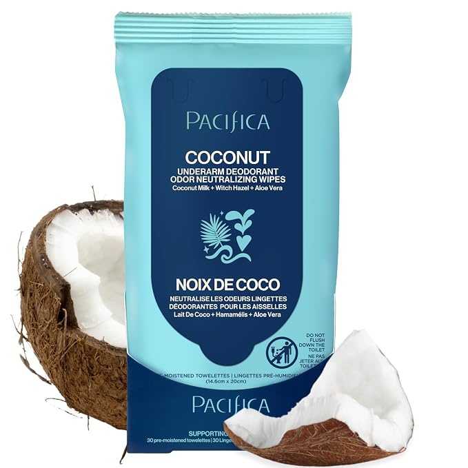 Pacifica Beauty Coconut Milk & Essential Oils Underarm Deodorant Wipes, Helps Remove Odor, Aluminum-Free, Vegan & Cruelty-Free, 30 Wipes (1-Pack)
