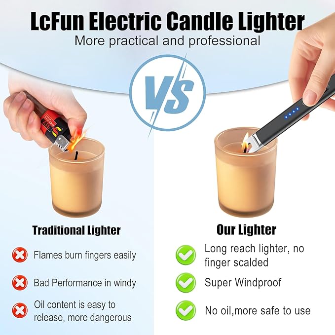 LcFun 3 Pack Electric Candle Lighter USB Rechargeable Plasma Arc Lighter with Safety Lock, Windproof Flameless Lighters Long Stem Matches for Candle, Grill, BBQ, Camping, Gas Stoves (Black,Pink,Gold)