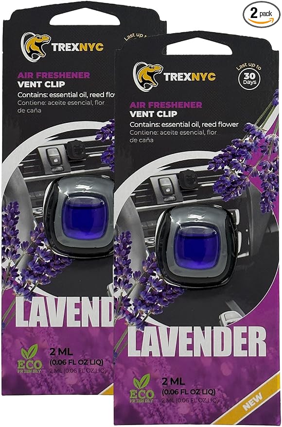 Car Air Fresheners Vent Clips, Essential Car Odor Eliminator, Perfect Scented Car Accessories, For Long Lasting Fragrance up to 30 days, 0.07 FL.OZ (Lavender, 2 Packs)