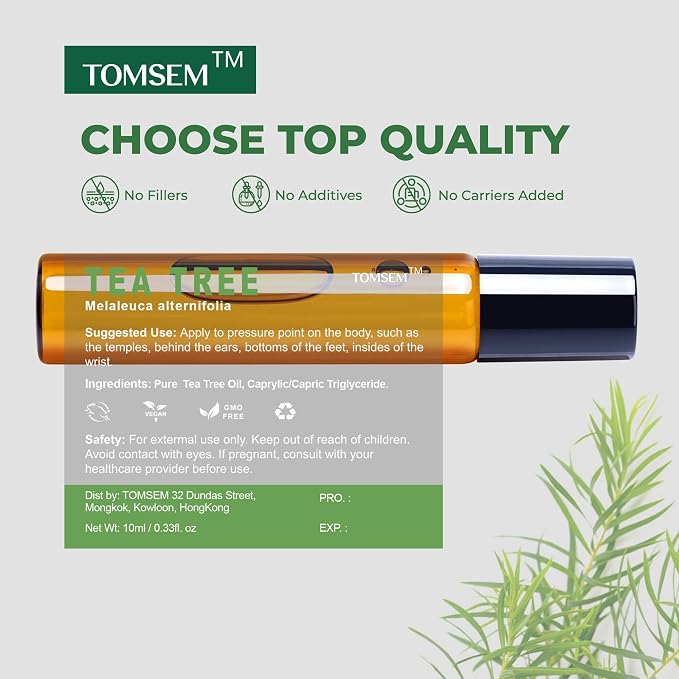 Tea Tree Oil Roll On, Tea Tree Essential Oil Rollerball for Skin Care, Scalp & Nail Care, Fresh Herbal Aromatherapy Roll-On, Portable Travel Size Essential Oil for Women and Men